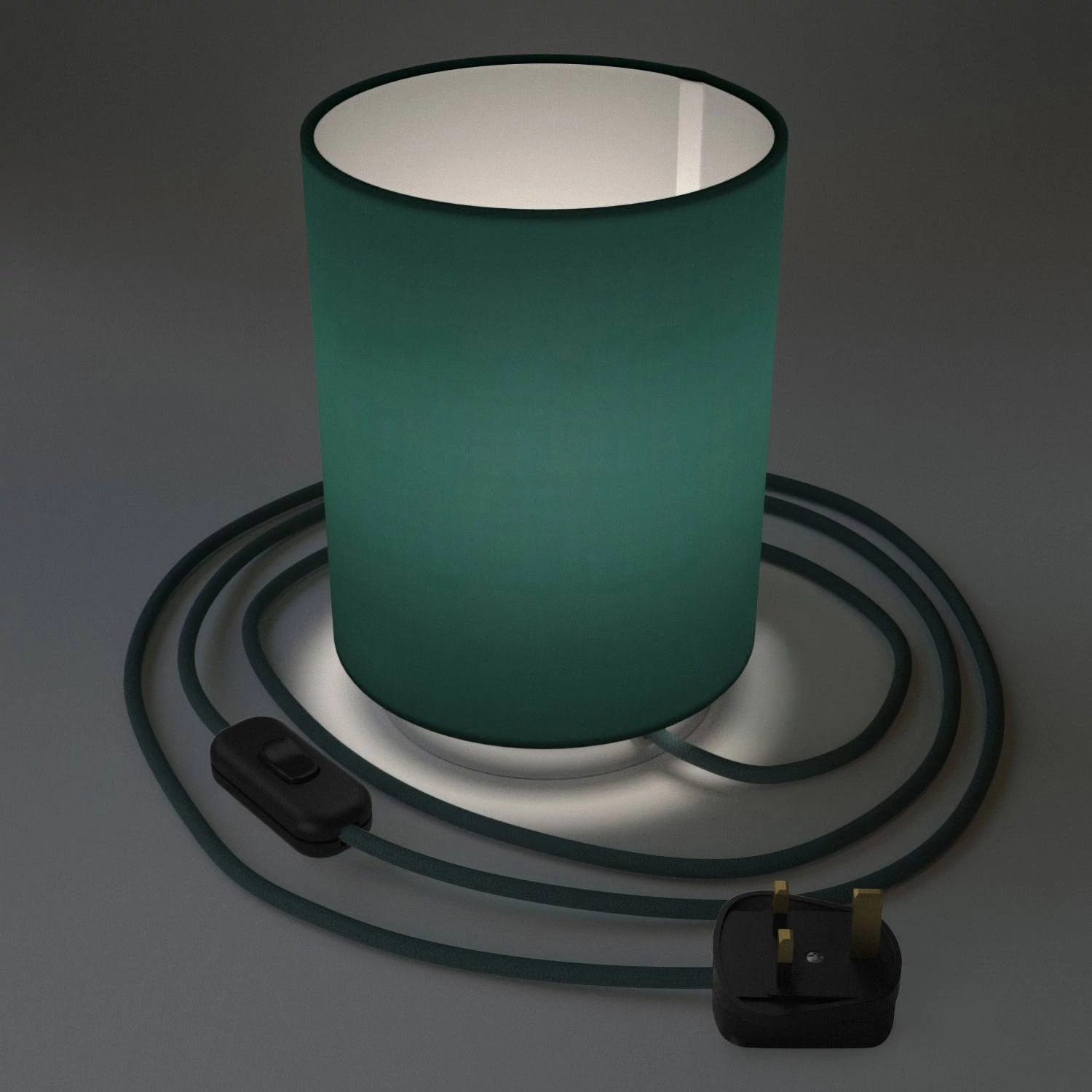 Posaluce Metal met Cilindro lampenkap van petrol cinette, inclusief lichtbron, textielkabel, schakelaar en 2-polige stekker