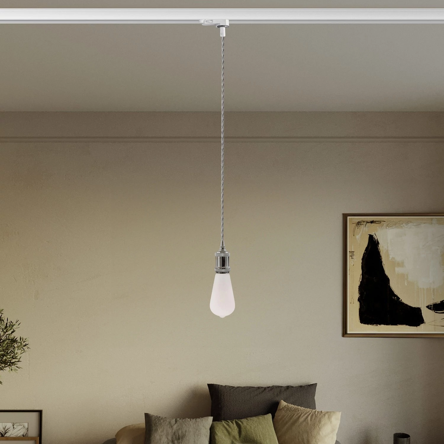Vintage track hanglamp met gevlochten kabel