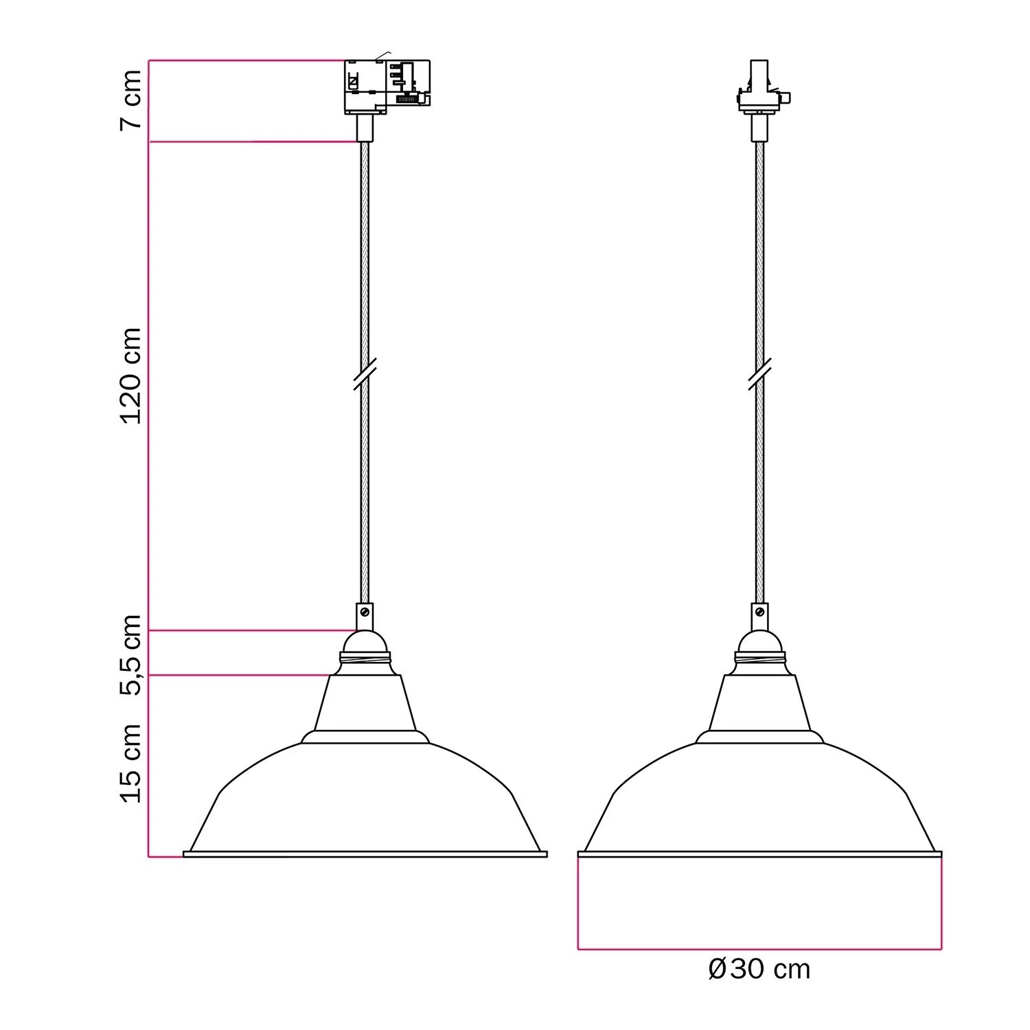 Bistrot rail hanglamp met lampenkap