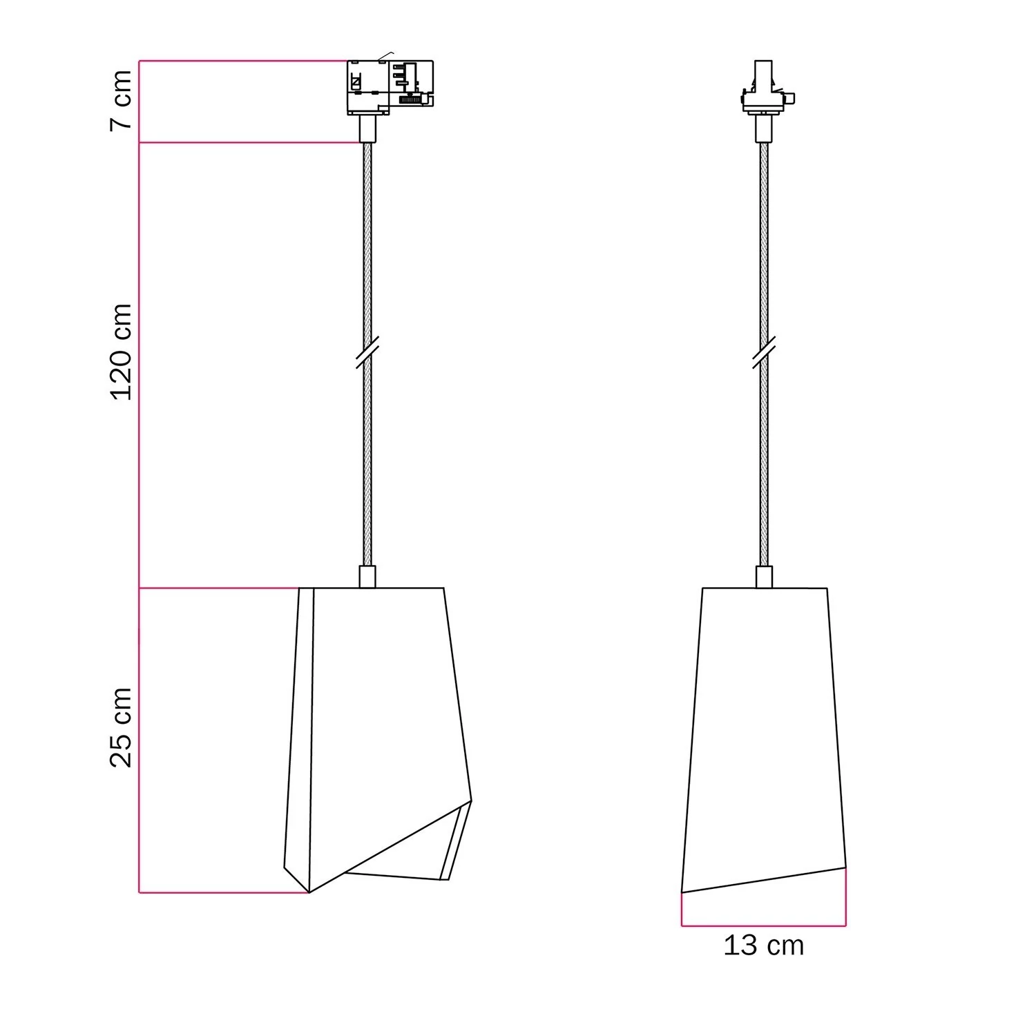 Prisma betonnen track hanglamp met lampenkap