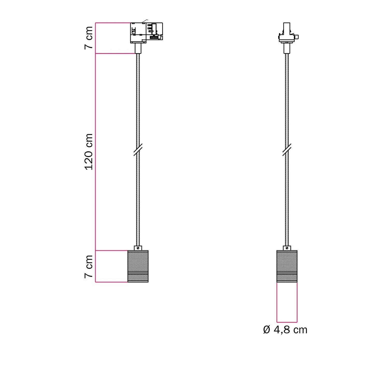 Hanglamp met gekartelde aluminium lamphouder voor rails