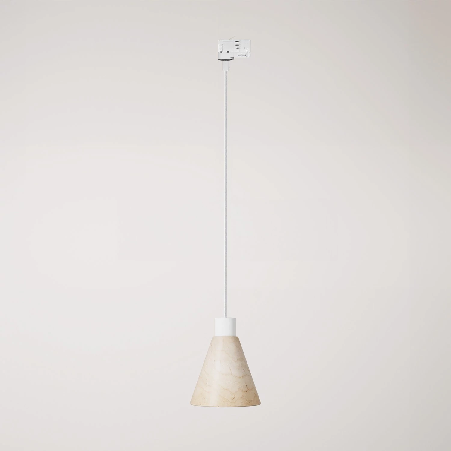 Track hanglamp met conische houten kap