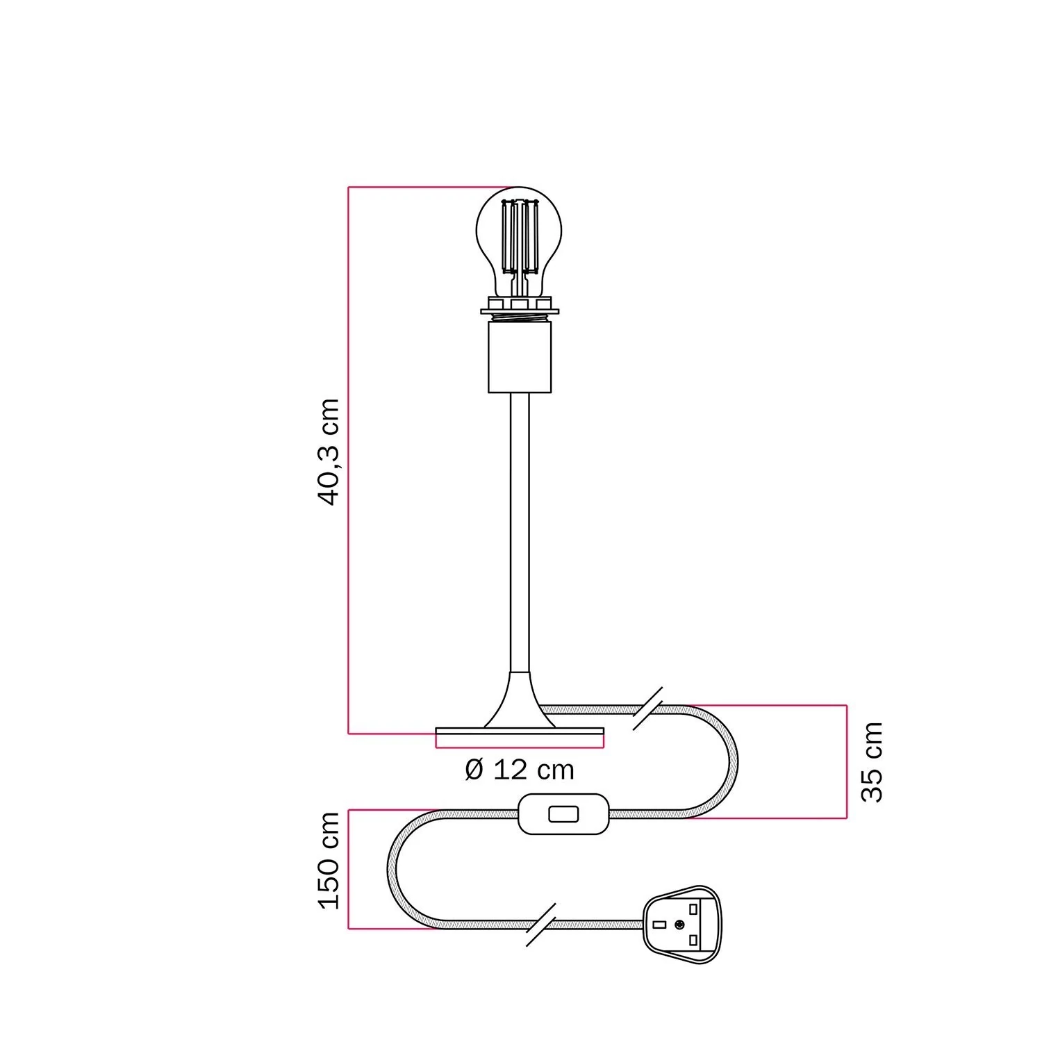 MAG-Y tafellamp met ronde metalen voet en fitting voor lampenkap