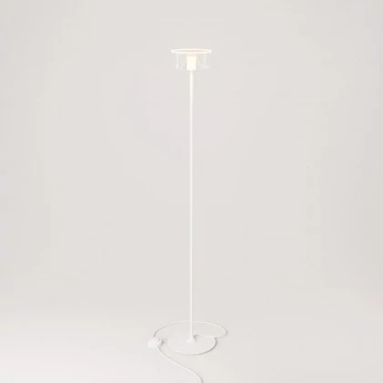 MAG-Y vloerlamp met ronde metalen voet en transparante Ghost lamp - mat wit
