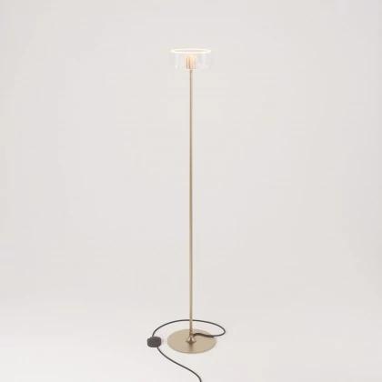 MAG-Y vloerlamp met ronde metalen voet en transparante Ghost lamp - geborsteld brons