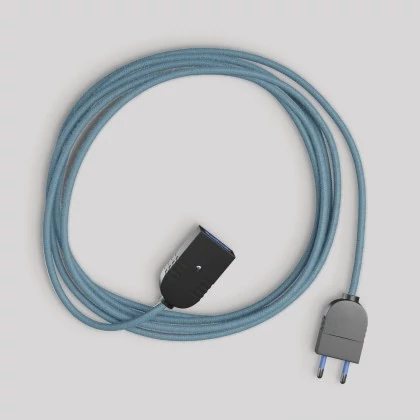 Verlengsnoer met oceaanblauwe katoenen kabel 2P 10A Made in Italy - zwart
