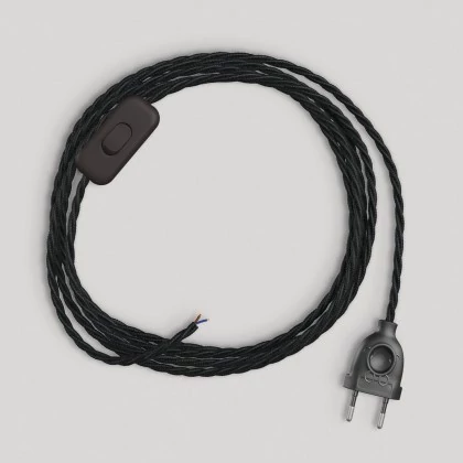 Bedrading voor lamp met zwarte gevlochten kabel 1,80 m - zwart