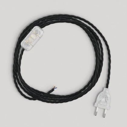 Bedrading voor lamp met zwarte gevlochten kabel 1,80 m - transparant
