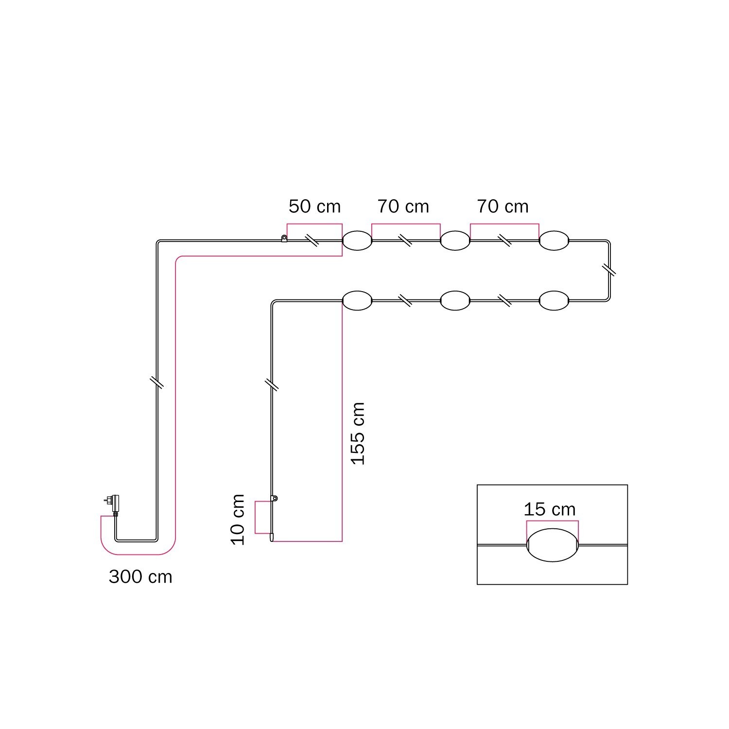 6 lichtpunten buitenlichtketting IP67 - Marina6