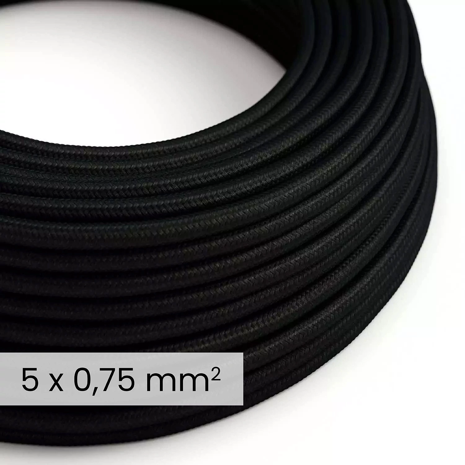 DALI textielelektriciteitskabel 5x0,75 mm² in Carbon Black - Flexibele ronde verlichtingskabel RM04