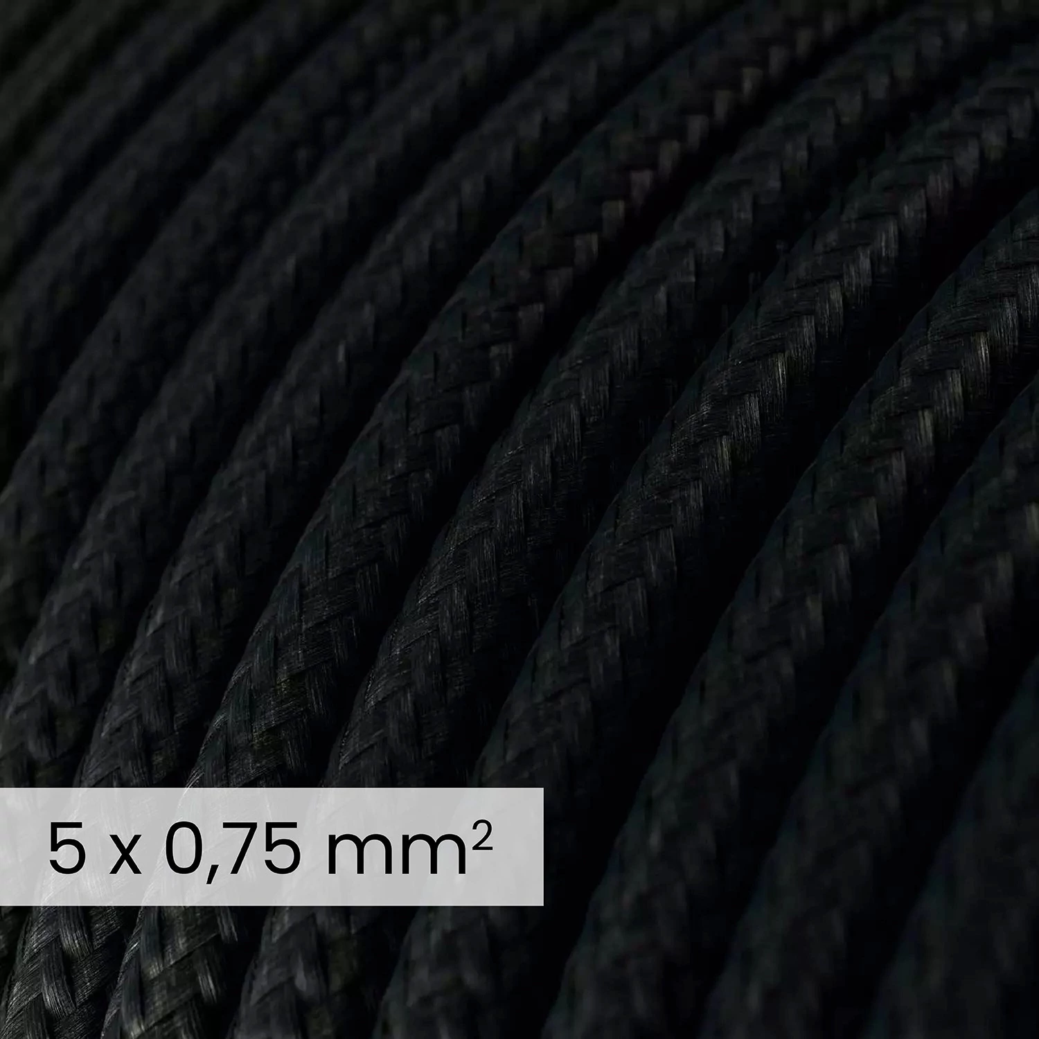 DALI textielelektriciteitskabel 5x0,75 mm² in Carbon Black - Flexibele ronde verlichtingskabel RM04