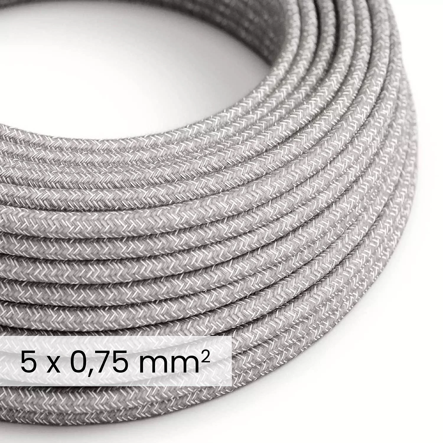 DALI textielelektriciteitskabel 5x0,75 mm² in grijs gemêleerd linnen - decoratieve kabel voor verlichtingsinstallaties RN02