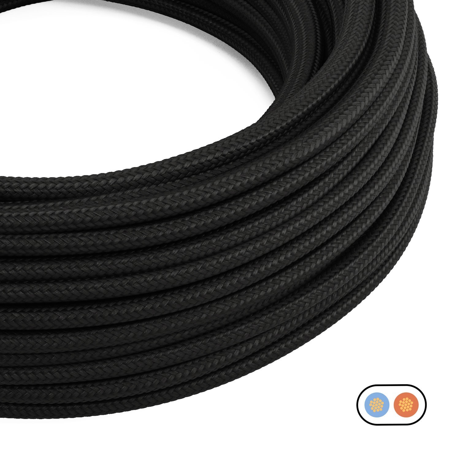 Plat Textiel Kabel Zwart Glanzend Houtskool - PM04