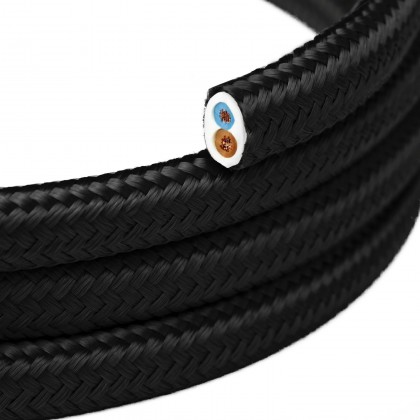 Plat Textiel Kabel Zwart Glanzend Houtskool - PM04