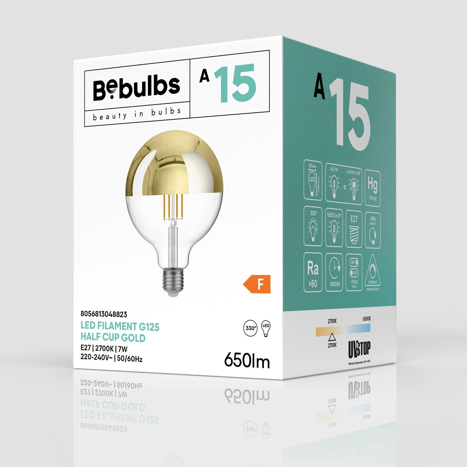 LED Halve Bol Goud G125 7W 650Lm E27 2700K Dimbaar - A15