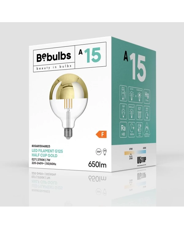 LED Halve Bol Goud G125 7W 650Lm E27 2700K Dimbaar - A15