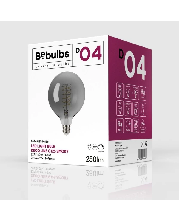 LED Lamp Smoky Globe G125 4,8W 250Lm E27 1800K Dimbaar - D04