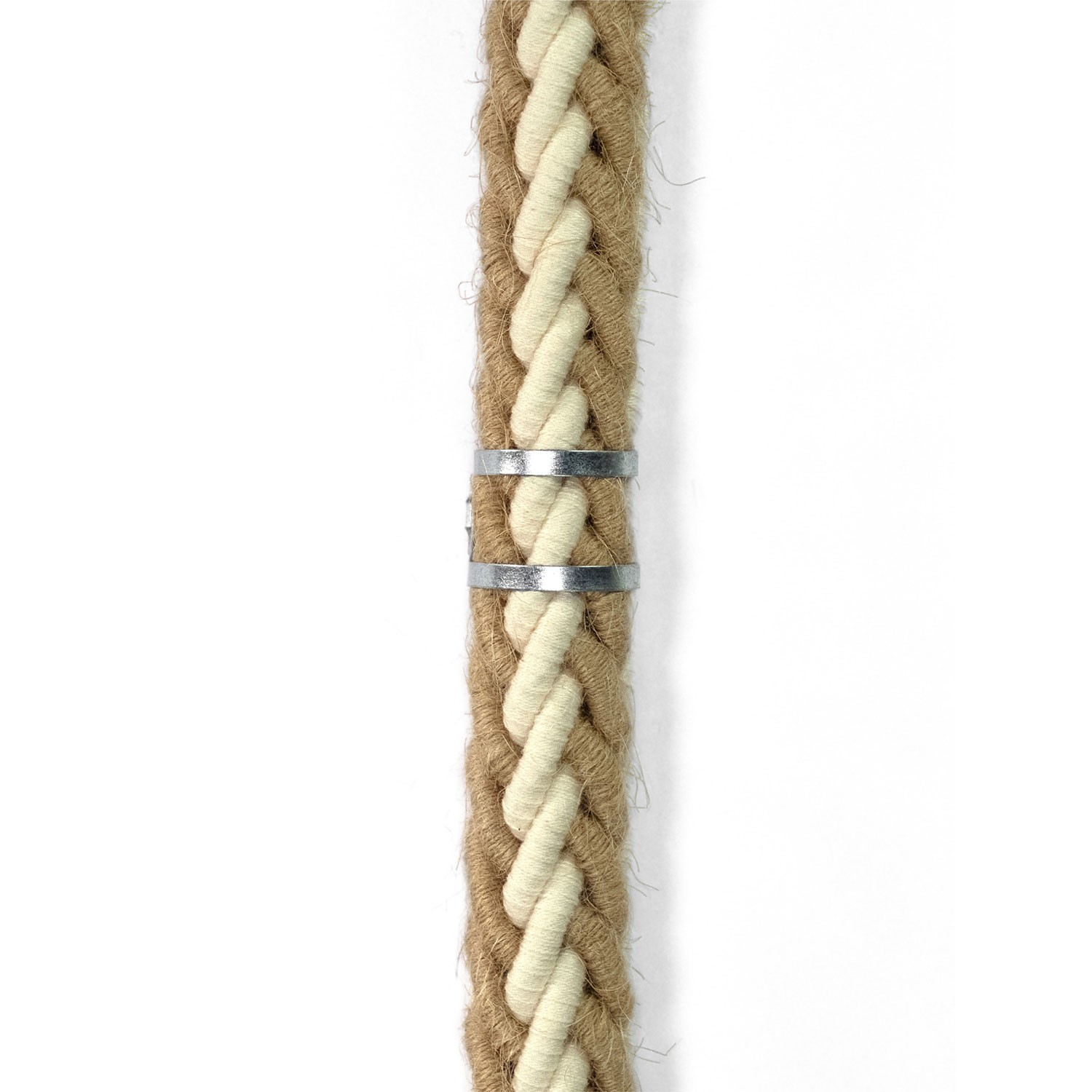 Snake Bis-bedrading met houten fitting, metalen eindklem en 2XL touw van jute en ruw wit katoen