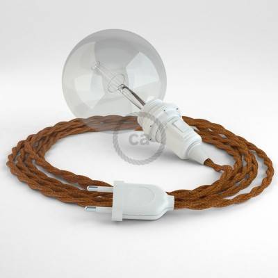 "Snake" hanglamp met extra lang strijkijzersnoer gevlochten whiskey viscose TM22