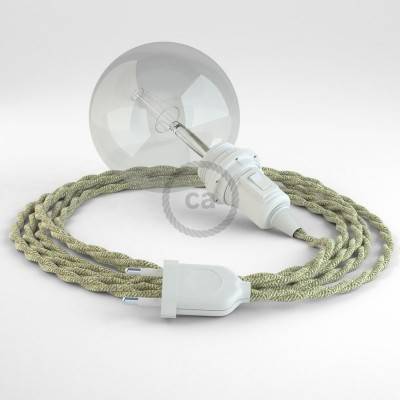 "Snake" hanglamp met extra lang strijkijzersnoer gevlochten neutraal linnen TN01