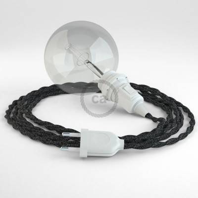 "Snake" hanglamp met extra lang strijkijzersnoer gevlochten antraciet linnen TN03