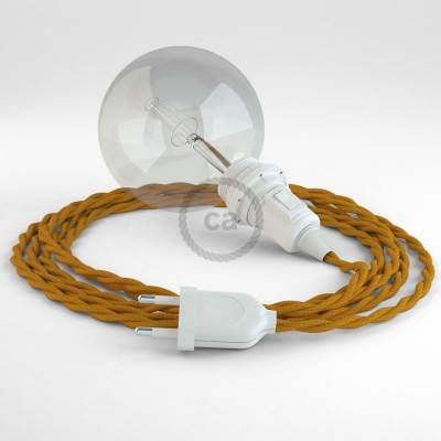 "Snake" hanglamp met extra lang strijkijzersnoer gevlochten mosterd geel viscose TM25