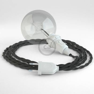 "Snake" hanglamp met extra lang strijkijzersnoer gevlochten donkergrijs viscose TM26
