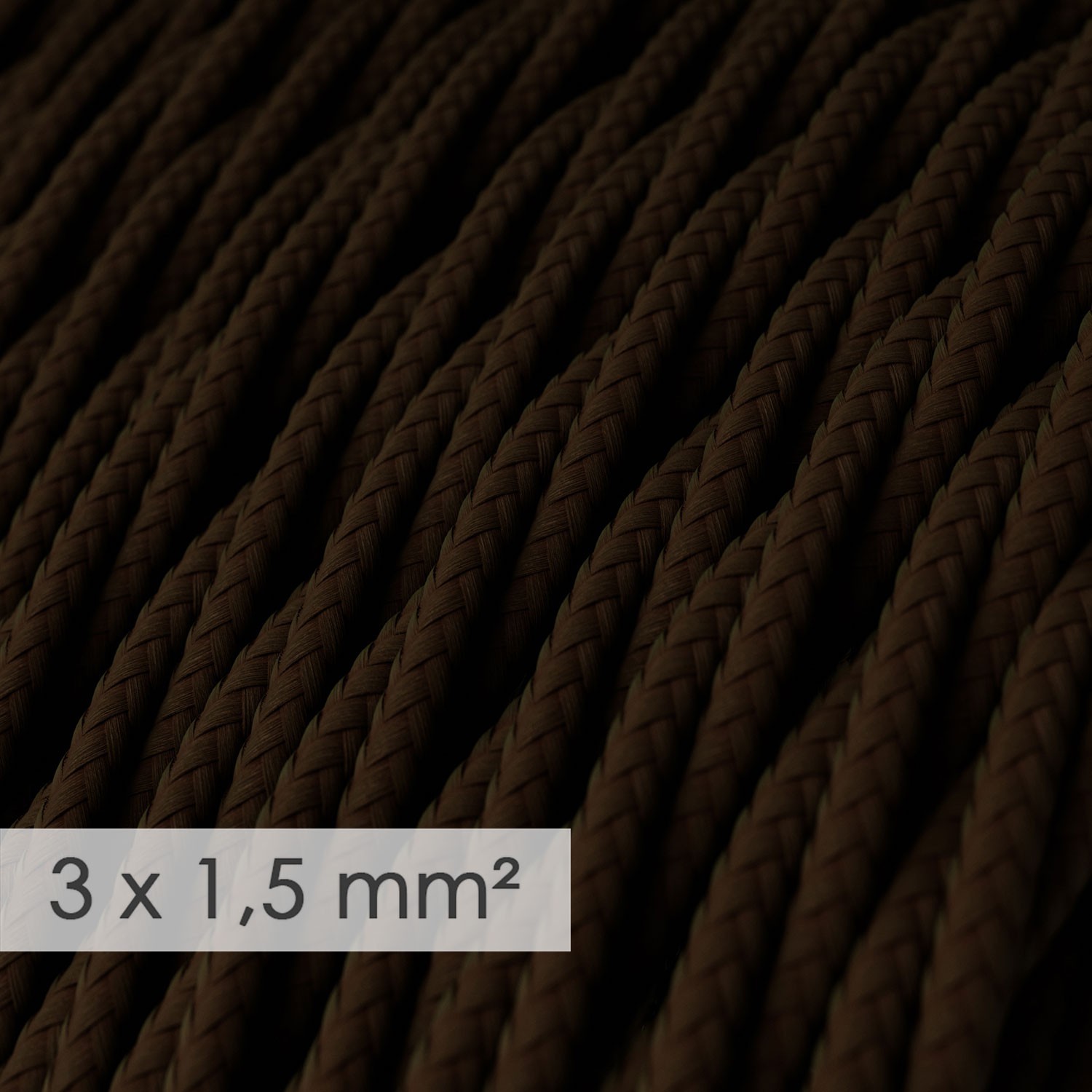 Lang overbruggings- gevlochten strijkijzersnoer 3 x 1,50 mm. - bruin viscose TM13