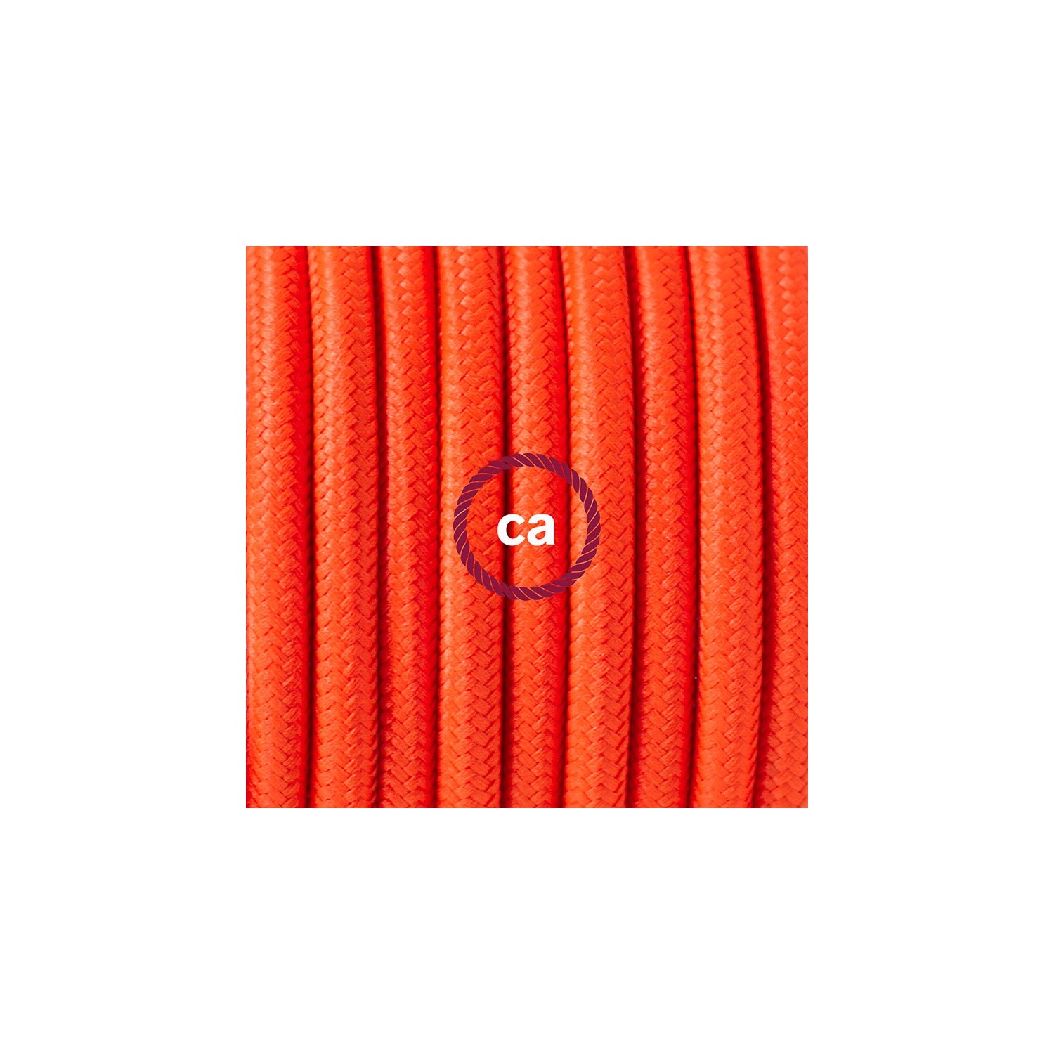 Ronde flexibele textielkabel van viscose met schakelaar en stekker. RF15 - oranje fluo 1,80 m.