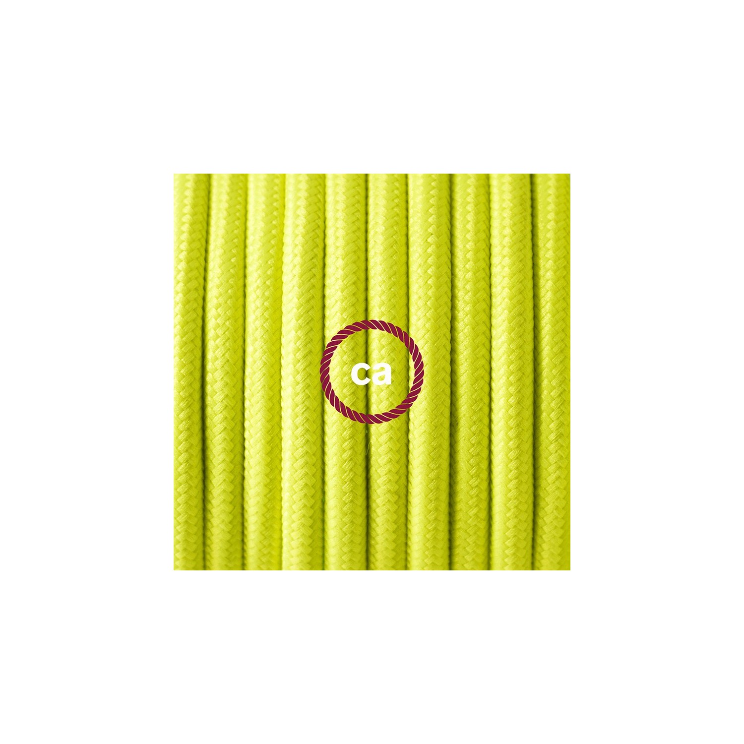 Ronde flexibele textielkabel van viscose met schakelaar en stekker. RF10 - geel fluo 1,80 m.