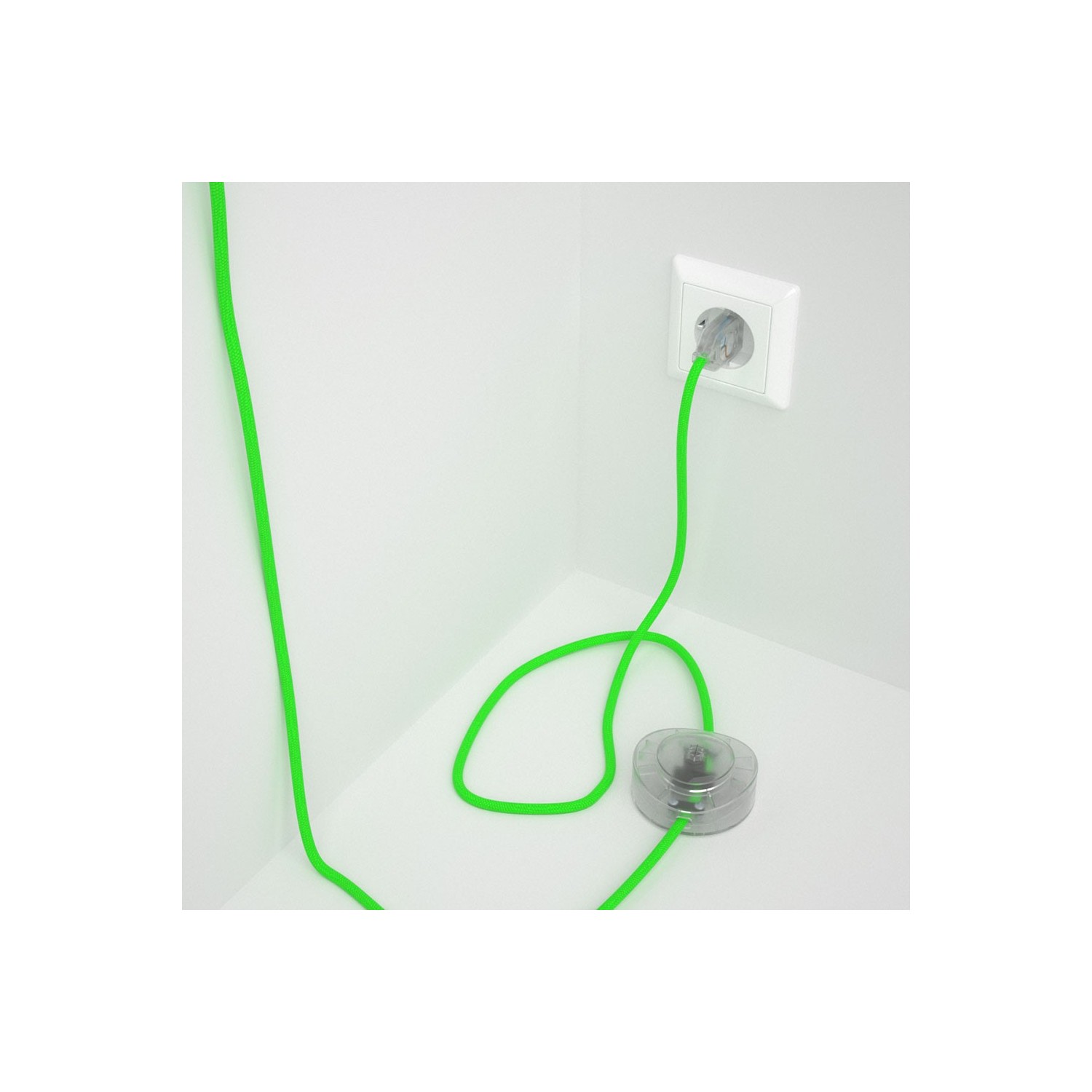Strijkijzersnoer set RF06 neon groen viscose 3 m. voor staande lamp met stekker en voetschakelaar.