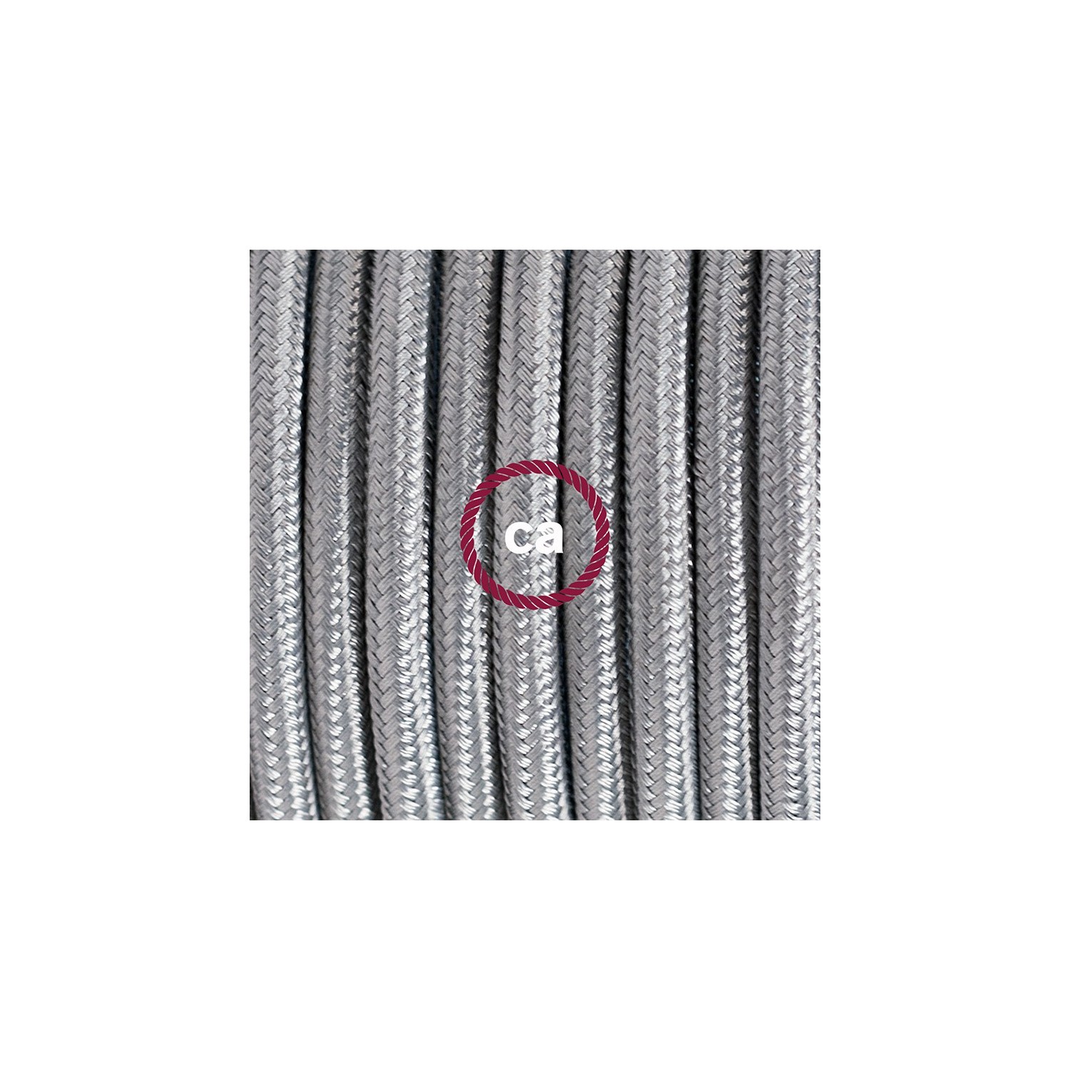 Ronde flexibele textielkabel van viscose met schakelaar en stekker. RM02 - zilver 1,80 m.