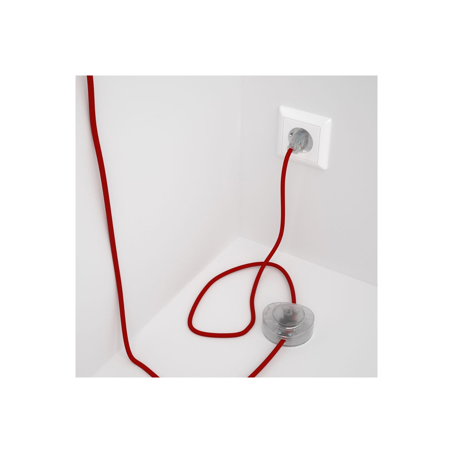 Strijkijzersnoer set RM09 rood viscose 3 m. voor staande lamp met stekker en voetschakelaar.