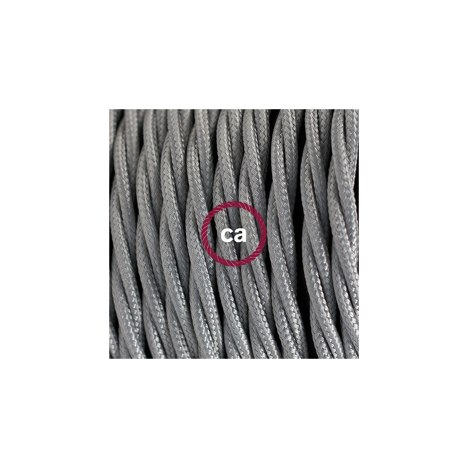 Gevlochten textielkabel van viscose met schakelaar en stekker. TM02 - zilver 1,80 m.
