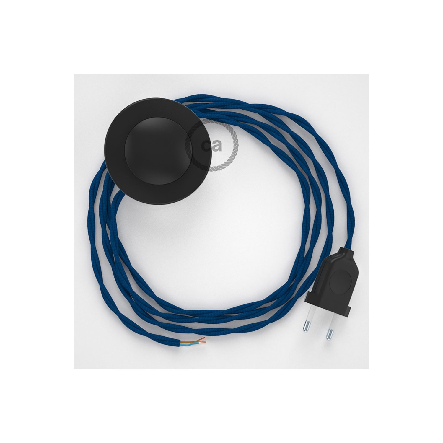 Strijkijzersnoer set TM12 blauw viscose 3 m. voor staande lamp met stekker en voetschakelaar.