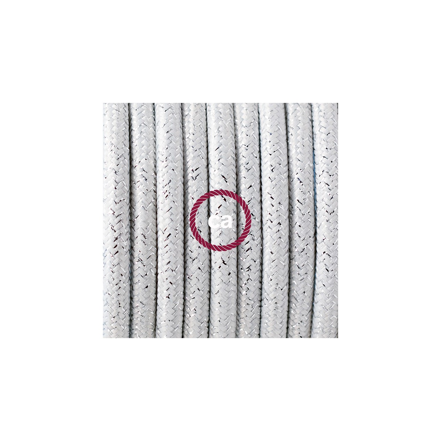 Ronde flexibele textielkabel van viscose met schakelaar en stekker. RL01 - lame (glinsterend) wit 1,80 m.