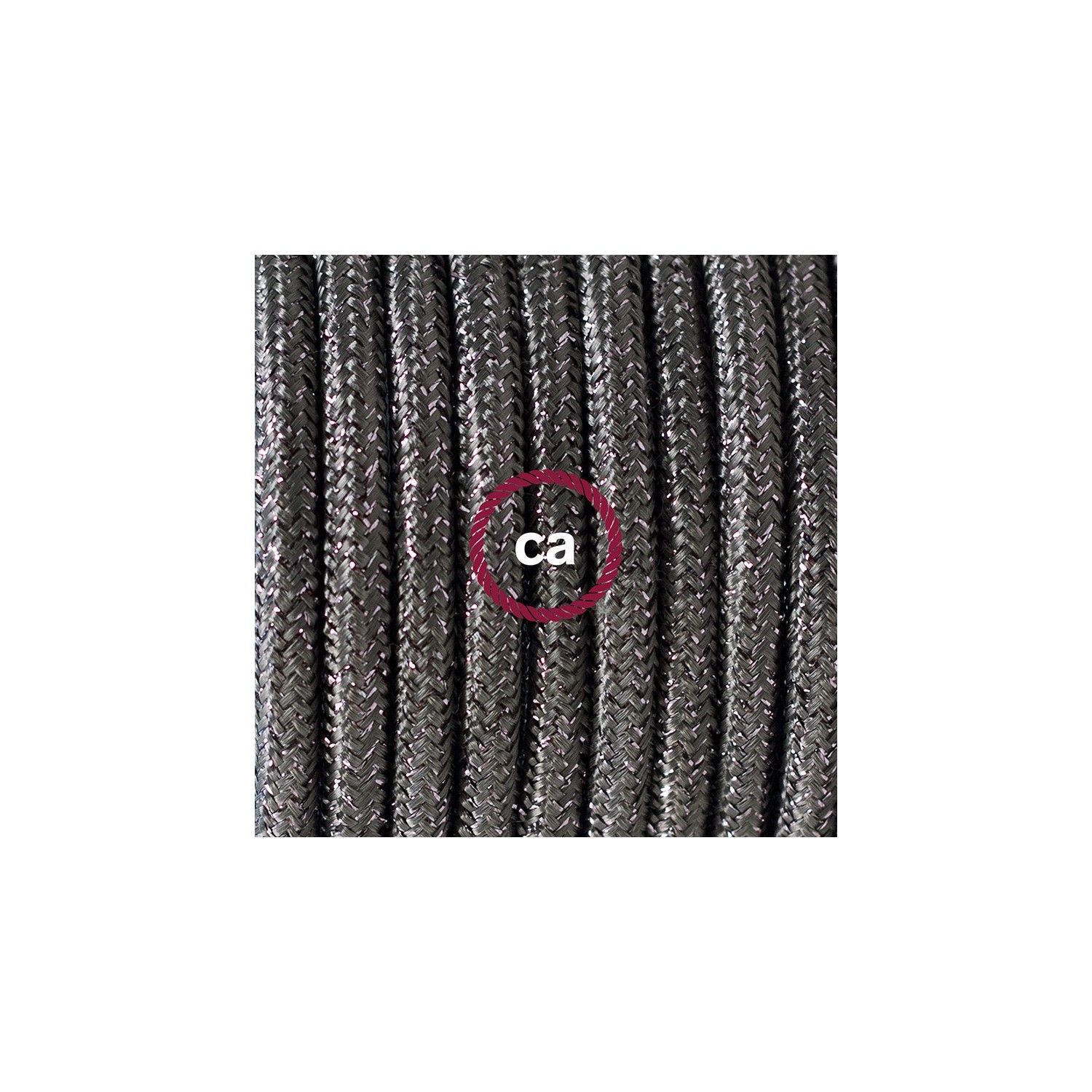 Ronde flexibele textielkabel van viscose met schakelaar en stekker. RL03 -lame (glinsterend) grijs 1,80 m.