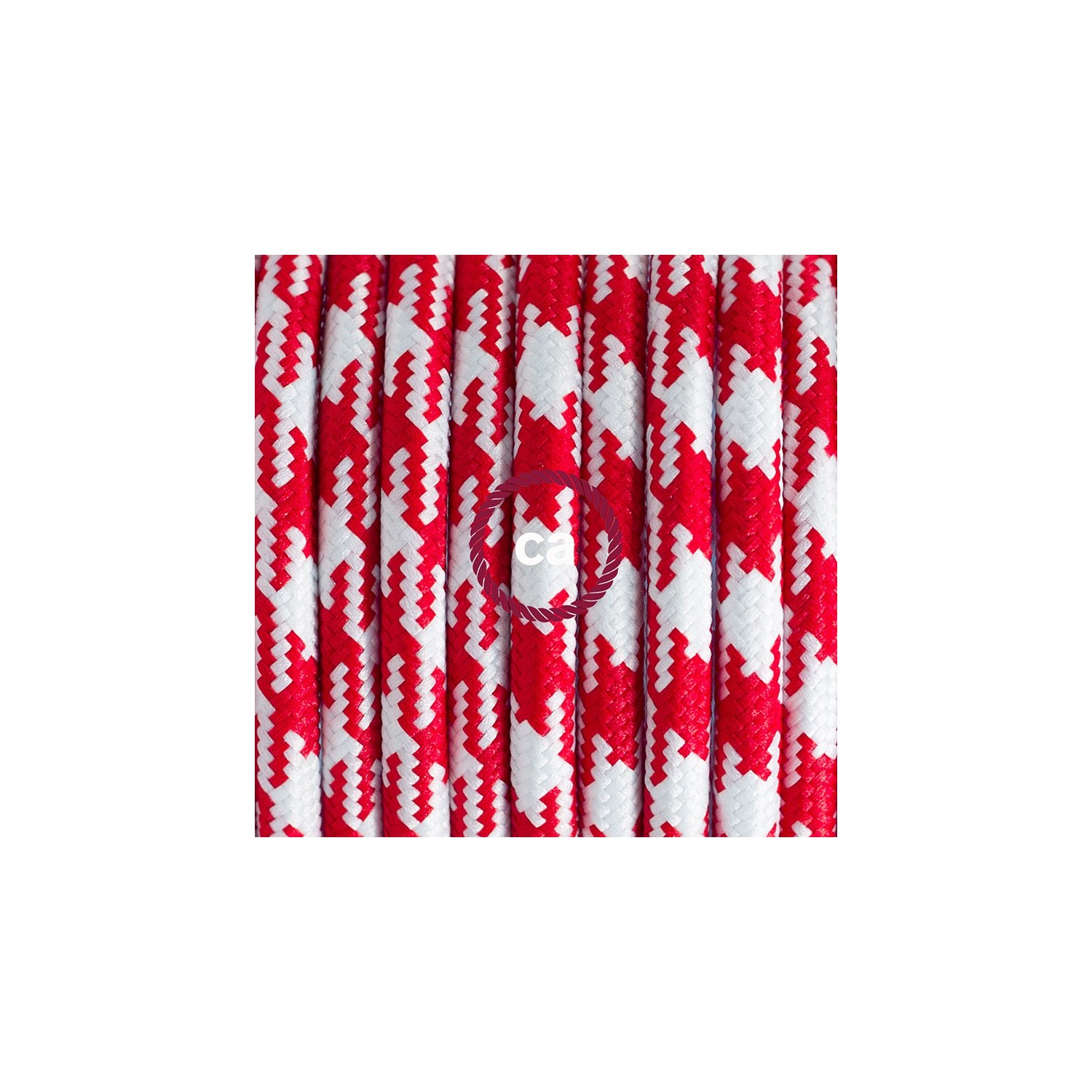 Ronde flexibele textielkabel van viscose met schakelaar en stekker.TO207 - tweekleurig wit/rood 1,80 m.
