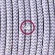 Ronde flexibele textielkabel van viscose met schakelaar en stekker.RZ07 - zigzag wit/lila 1,80 m.