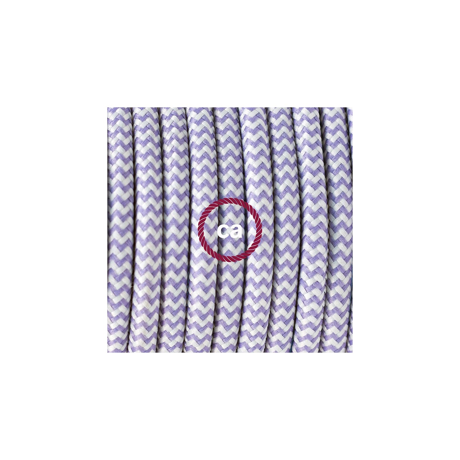 Ronde flexibele textielkabel van viscose met schakelaar en stekker.RZ07 - zigzag wit/lila 1,80 m.