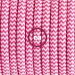 Ronde flexibele textielkabel van viscose met schakelaar en stekker. RZ08 - zigzag wit/fuchsia 1,80 m.