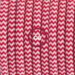 Ronde flexibele textielkabel van viscose met schakelaar en stekker.RZ09 - zigzag wit/rood 1,80 m.