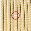 Ronde flexibele textielkabel van viscose met schakelaar en stekker. TRZ10 - zigzag wit/geel 1,80 m.
