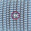 Ronde flexibele textielkabel van viscose met schakelaar en stekker. RZ12 - zigzag wit/blauw 1,80 m.