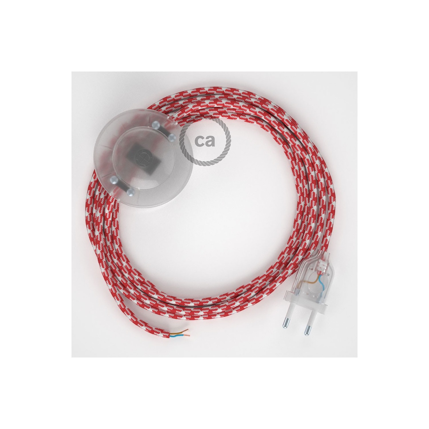 Strijkijzersnoer set RP09 rood - wit tweekleurig viscose 3 m. voor staande lamp met stekker en voetschakelaar.