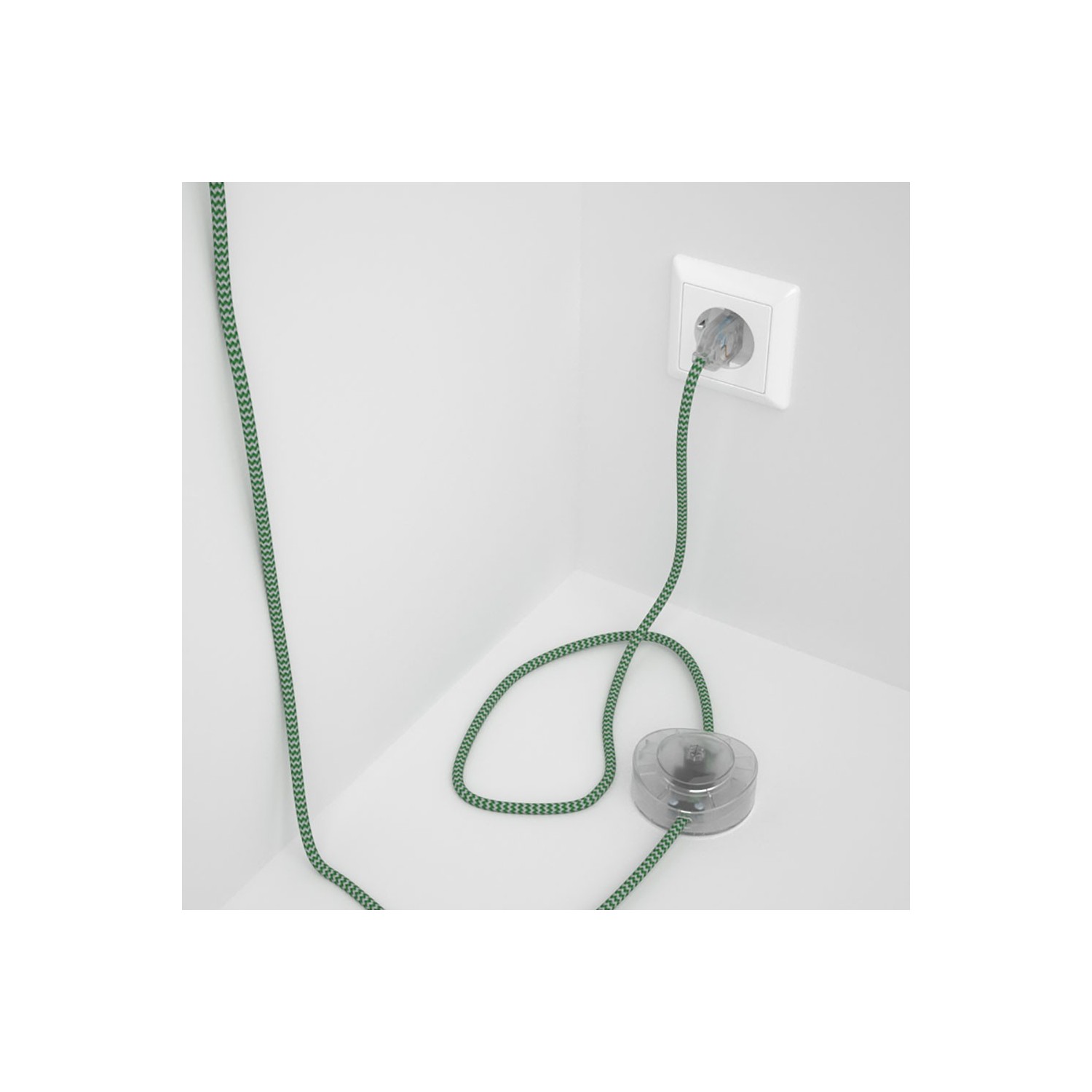 Strijkijzersnoer set RZ06 groen zigzag viscose 3 m. voor staande lamp met stekker en voetschakelaar.