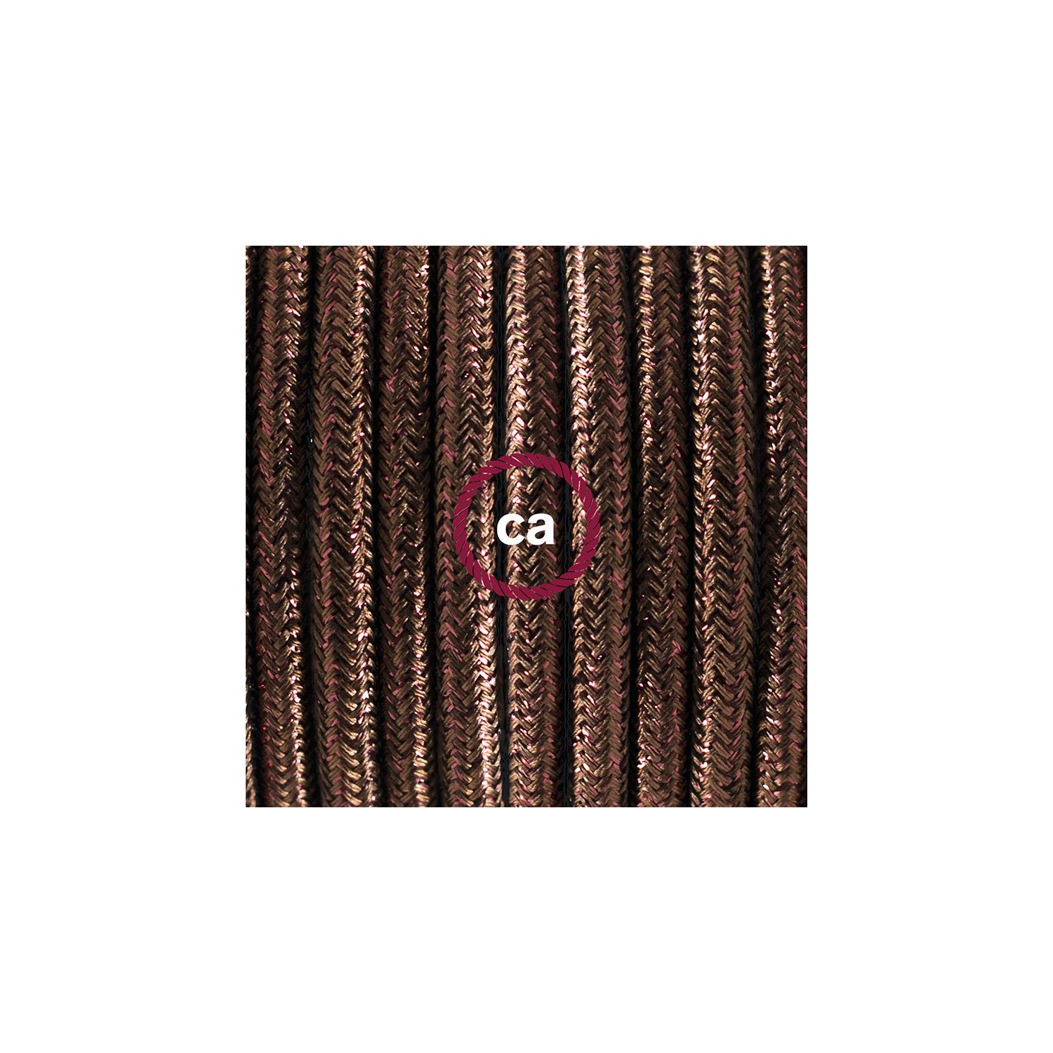Ronde flexibele textielkabel van viscose met schakelaar en stekker.RL13 - lame (glinsterend) bruin 1,80 m.