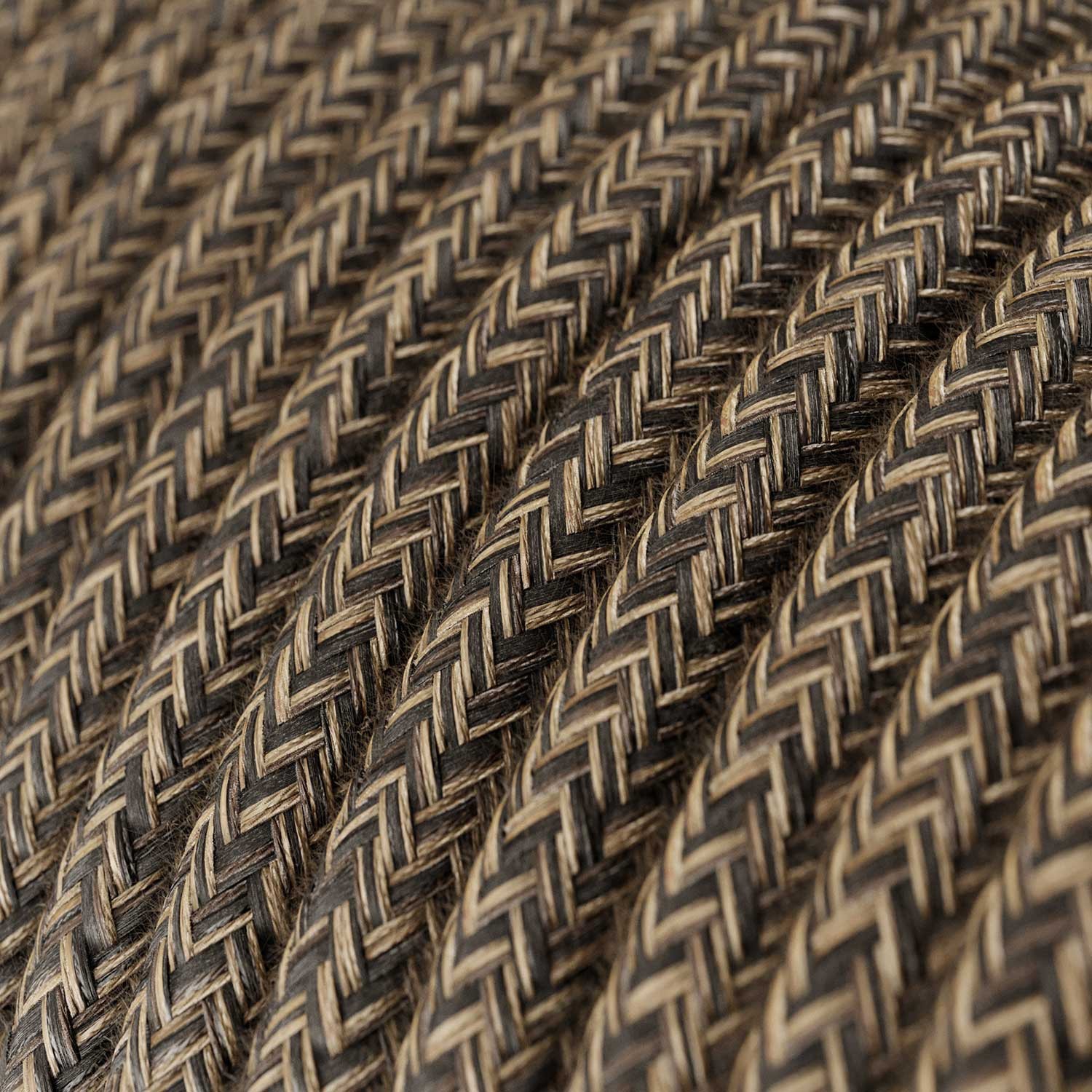 Ronde flexibele electriciteit textielkabel van linnen. RN04 - natuurlijk bruin