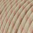 Rond flexibel strijkijzersnoer RD51 - strepen motief decoratie in grof linnen en "oud" roze katoen