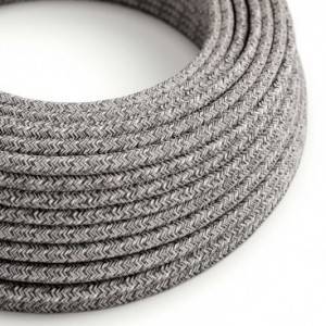 Rond flexibel strijkijzersnoer RS81 - geweven onyx tweed, natuurlijk linnen afgewerkt met glitter en zwart katoen